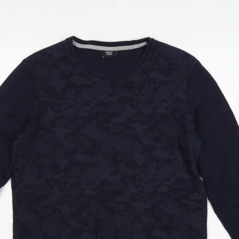 DeFacto Men’s Blue S Slim Fit Camo Crew Neck Pullover Sweatshirt
