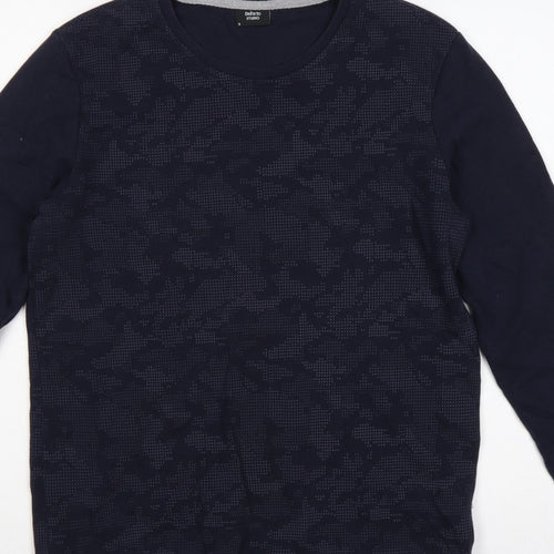 DeFacto Men’s Blue S Slim Fit Camo Crew Neck Pullover Sweatshirt