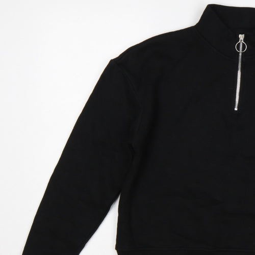 Pull&Bear Women's Black S Quarter Zip High Neck Pullover Sweatshirt