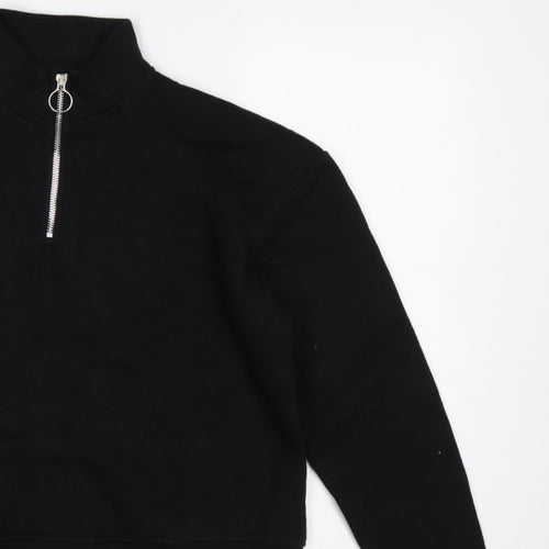 Pull&Bear Women's Black S Quarter Zip High Neck Pullover Sweatshirt