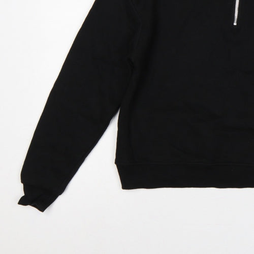 Pull&Bear Women's Black S Quarter Zip High Neck Pullover Sweatshirt