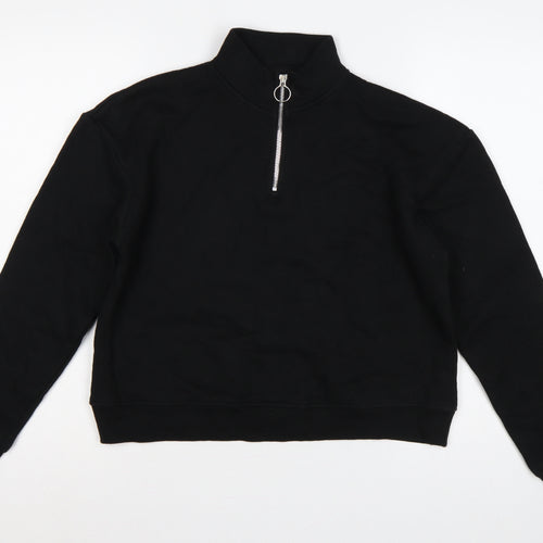 Pull&Bear Women's Black S Quarter Zip High Neck Pullover Sweatshirt