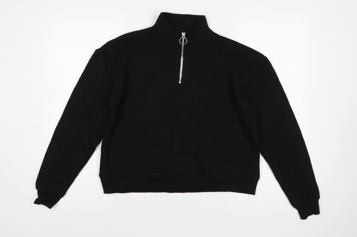 Pull&Bear Women's Black S Quarter Zip High Neck Pullover Sweatshirt
