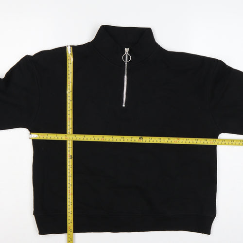 Pull&Bear Women's Black S Quarter Zip High Neck Pullover Sweatshirt