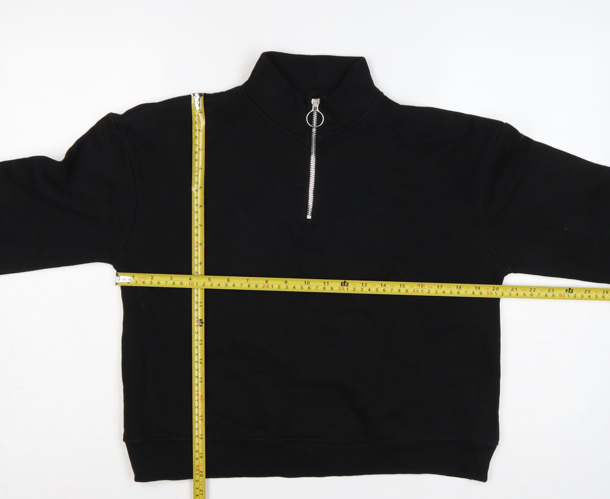 Pull&Bear Women's Black S Quarter Zip High Neck Pullover Sweatshirt