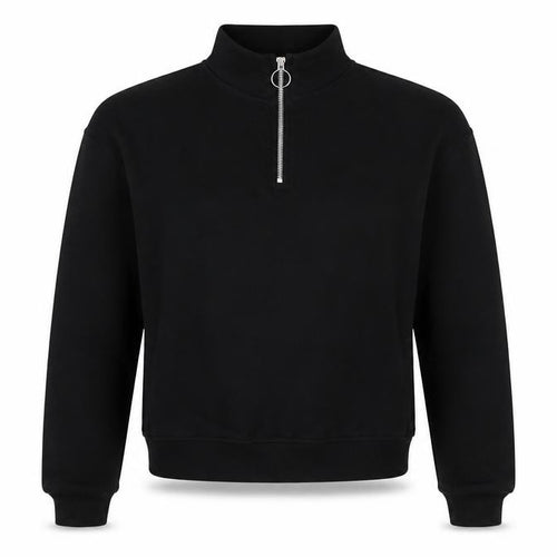 Pull&Bear Women's Black S Quarter Zip High Neck Pullover Sweatshirt