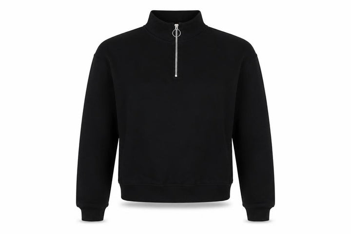 Pull&Bear Women's Black S Quarter Zip High Neck Pullover Sweatshirt