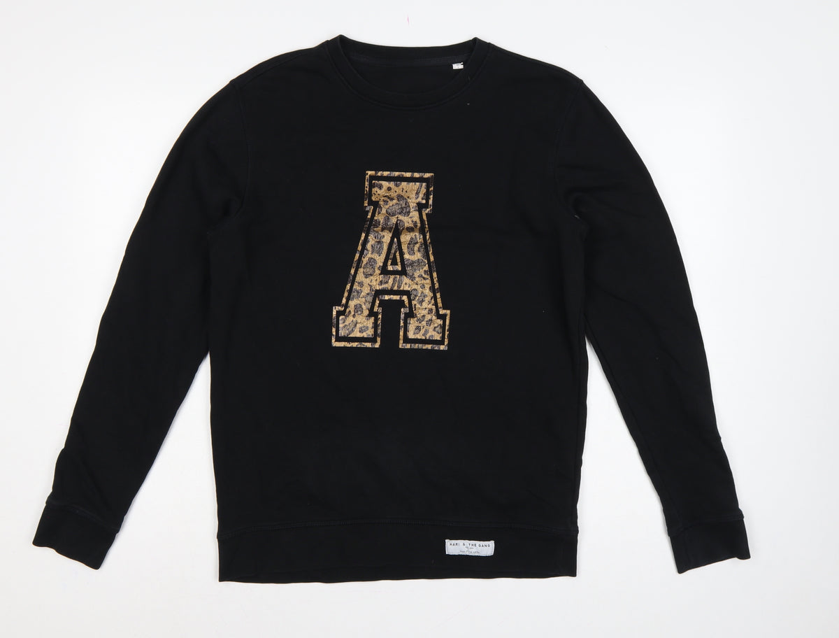 Back view of Hari & The Gang Women's Black M Pullover Sweatshirt Leopard A Logo