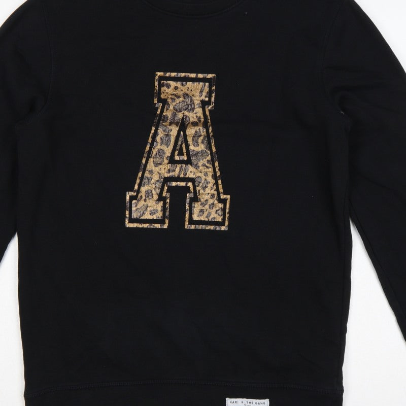 Additional view of Hari & The Gang Women's Black M Pullover Sweatshirt Leopard A Logo