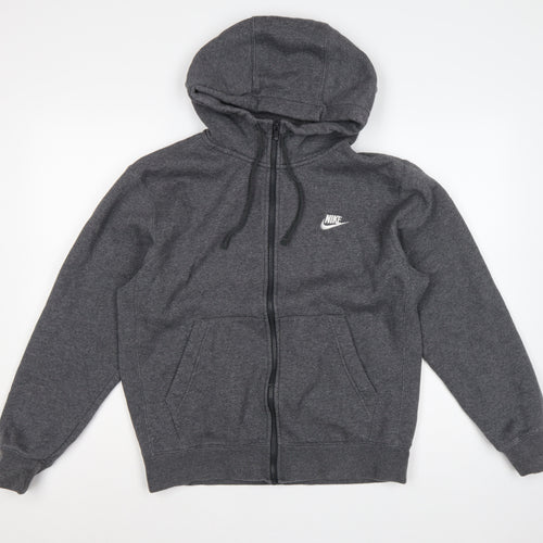Nike Men’s Grey Small Full Zip Hooded Fleece Sweatshirt Logo