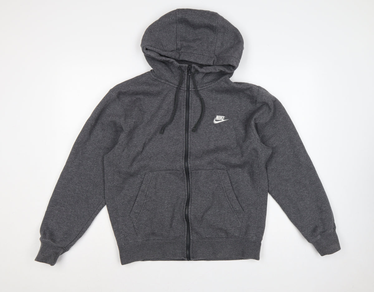 Nike Men’s Grey Small Full Zip Hooded Fleece Sweatshirt Logo