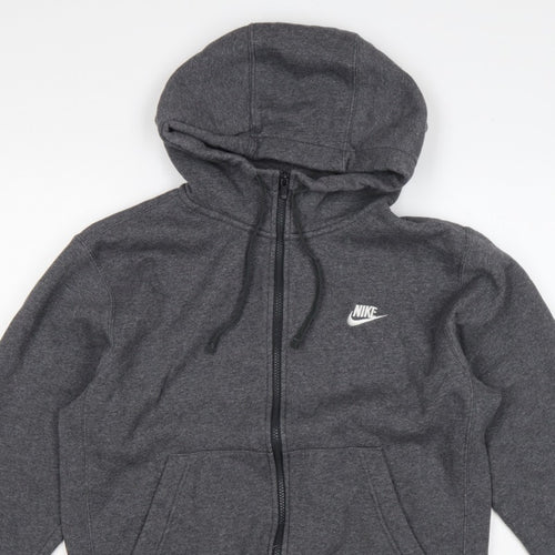 Nike Men’s Grey Small Full Zip Hooded Fleece Sweatshirt Logo