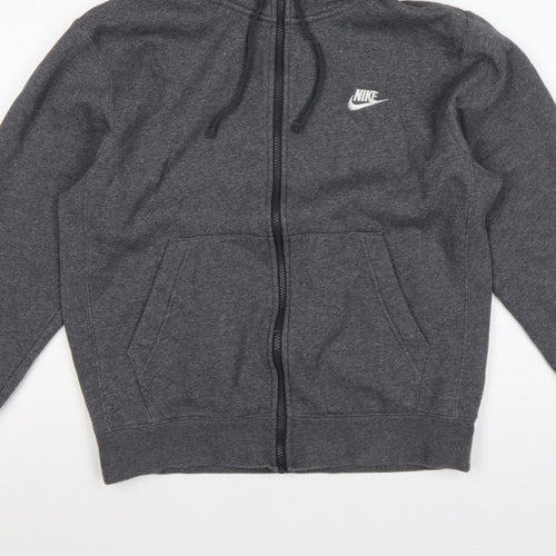 Nike Men’s Grey Small Full Zip Hooded Fleece Sweatshirt Logo