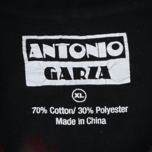 Antonio Garcia Men's Black XL Cowboy Smiley Embroidered Pullover Hoodie