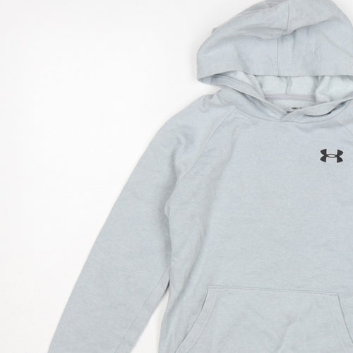 Under Armour Boys Grey Medium Pullover Hoodie Logo Pocket Sports