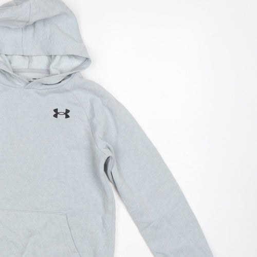 Under Armour Boys Grey Medium Pullover Hoodie Logo Pocket Sports