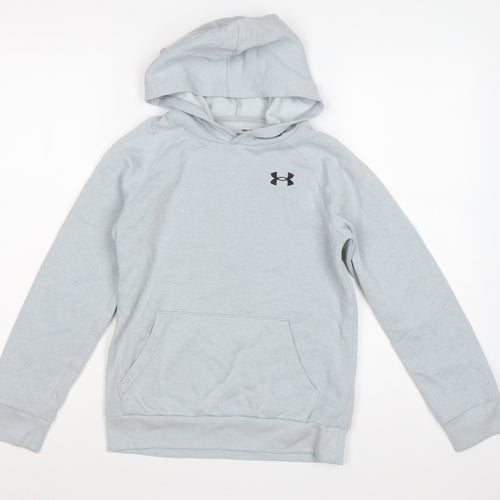 Under Armour Boys Grey Medium Pullover Hoodie Logo Pocket Sports