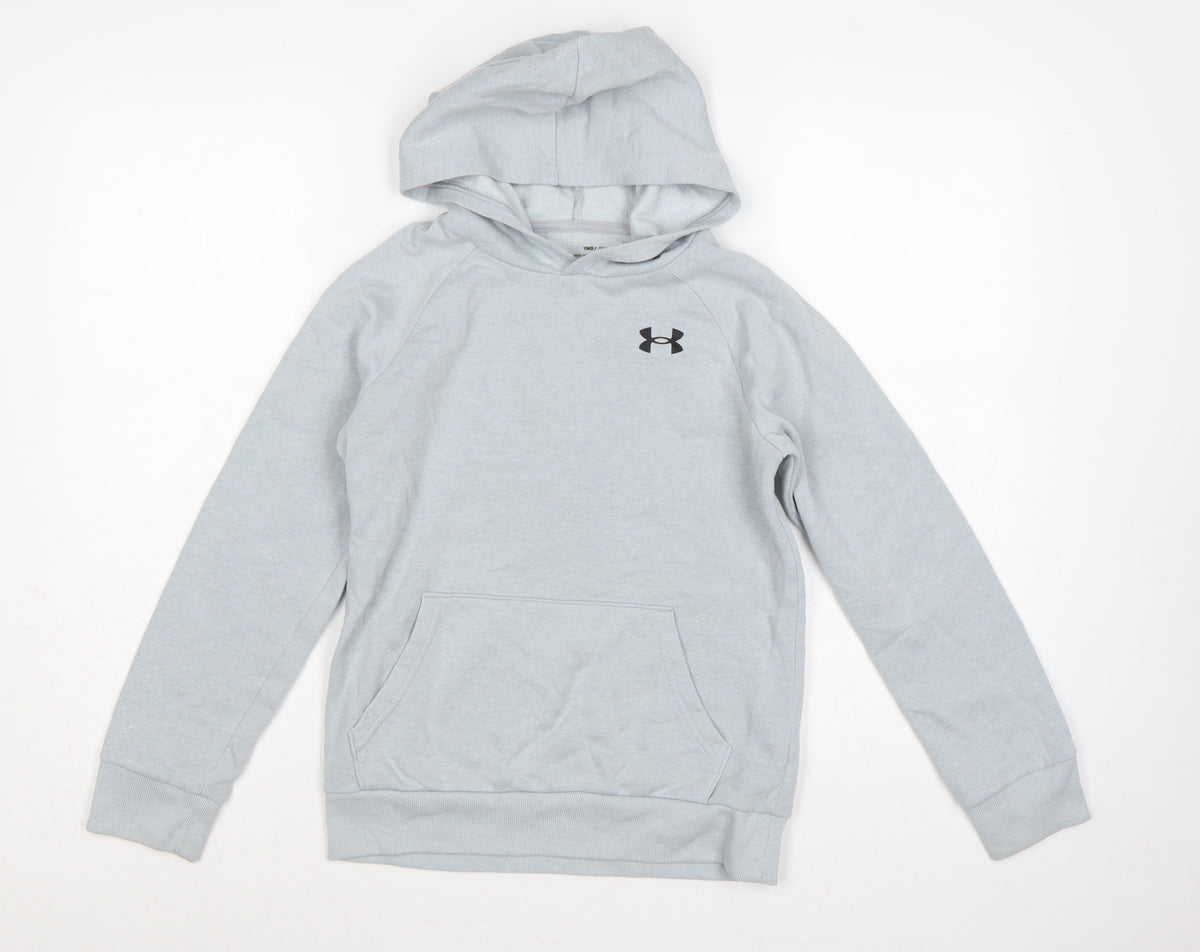 Under Armour Boys Grey Medium Pullover Hoodie Logo Pocket Sports