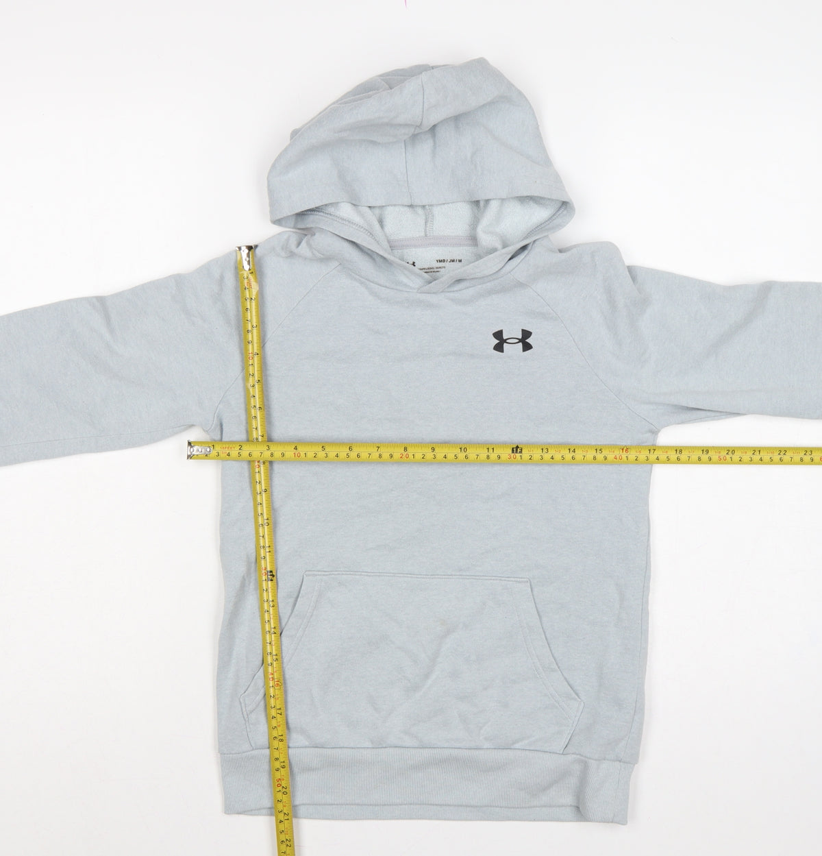 Under Armour Boys Grey Medium Pullover Hoodie Logo Pocket Sports