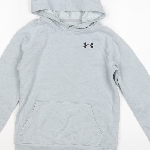 Under Armour Boys Grey Medium Pullover Hoodie Logo Pocket Sports