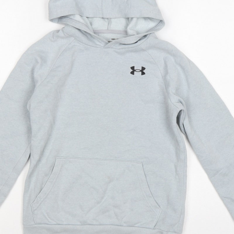Under Armour Boys Grey Medium Pullover Hoodie Logo Pocket Sports