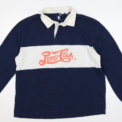 Pepsi Women’s XL Navy Colourblock Logo Collared Henley Sweatshirt