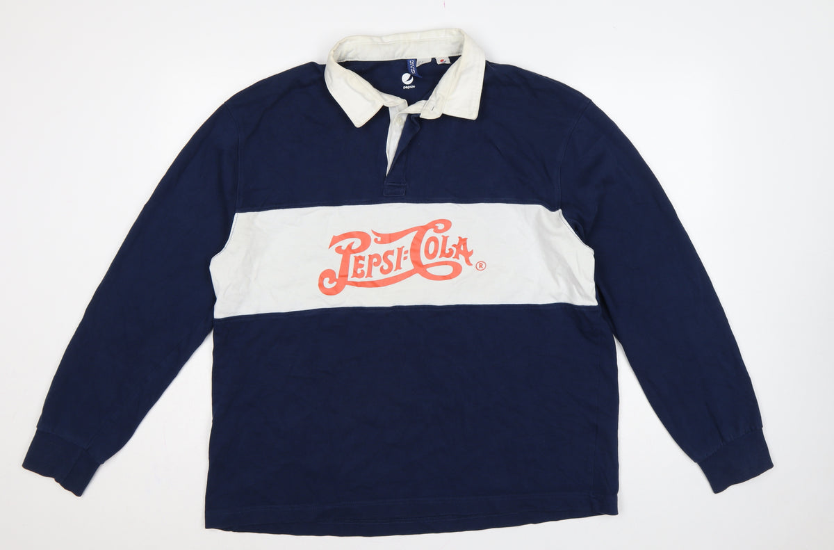 Pepsi Women’s XL Navy Colourblock Logo Collared Henley Sweatshirt