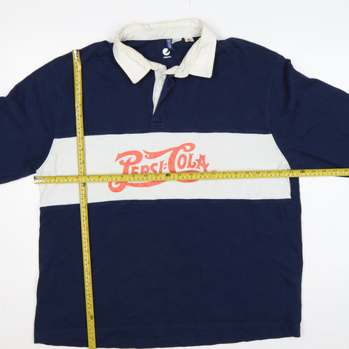 Pepsi Women’s XL Navy Colourblock Logo Collared Henley Sweatshirt