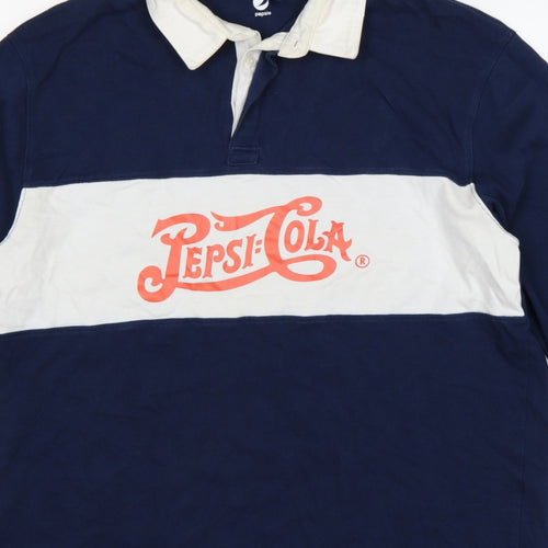 Pepsi Women’s XL Navy Colourblock Logo Collared Henley Sweatshirt