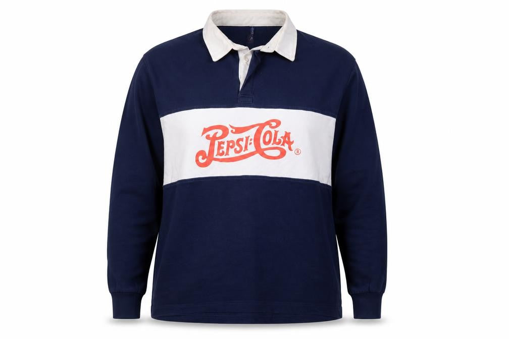 Pepsi Women’s XL Navy Colourblock Logo Collared Henley Sweatshirt