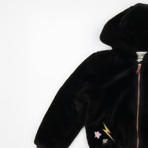 M&S Girls Black 7-8 Years Harry Potter Hooded Faux Fur Bomber Jacket