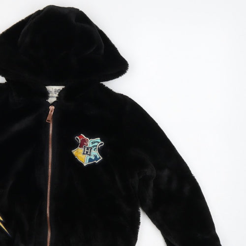 M&S Girls Black 7-8 Years Harry Potter Hooded Faux Fur Bomber Jacket