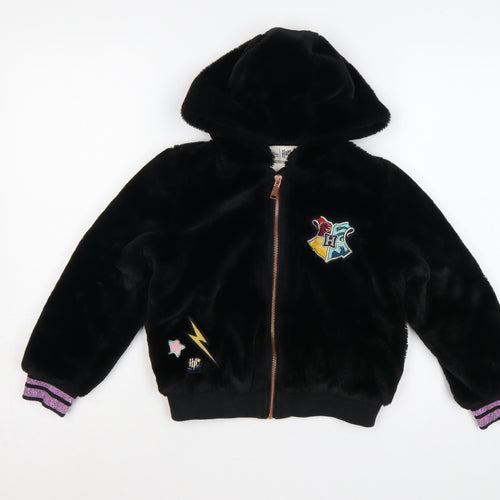 M&S Girls Black 7-8 Years Harry Potter Hooded Faux Fur Bomber Jacket