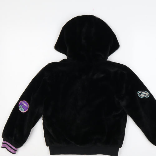 M&S Girls Black 7-8 Years Harry Potter Hooded Faux Fur Bomber Jacket