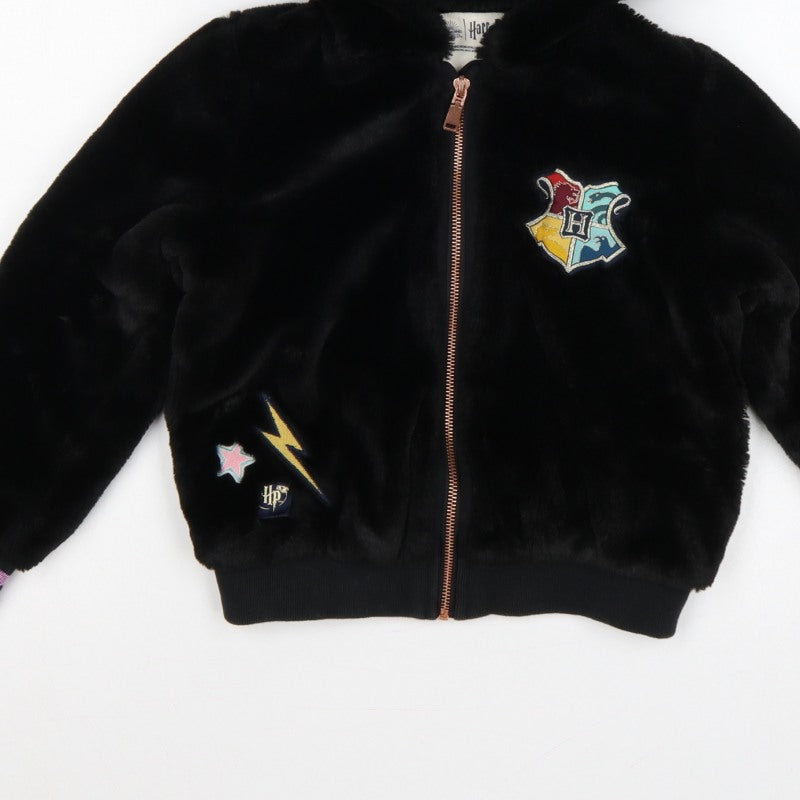 M&S Girls Black 7-8 Years Harry Potter Hooded Faux Fur Bomber Jacket