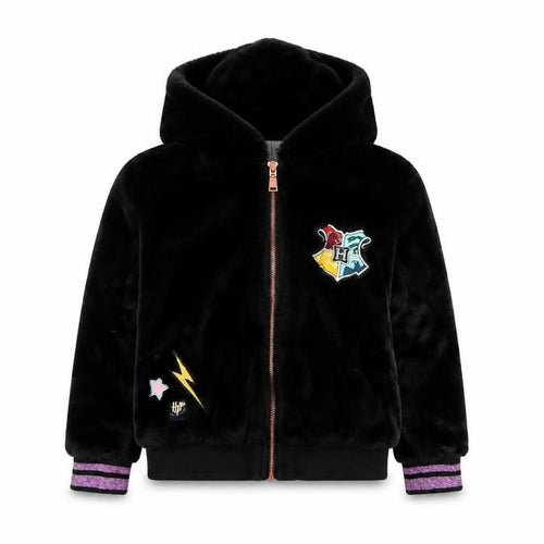 M&S Girls Black 7-8 Years Harry Potter Hooded Faux Fur Bomber Jacket