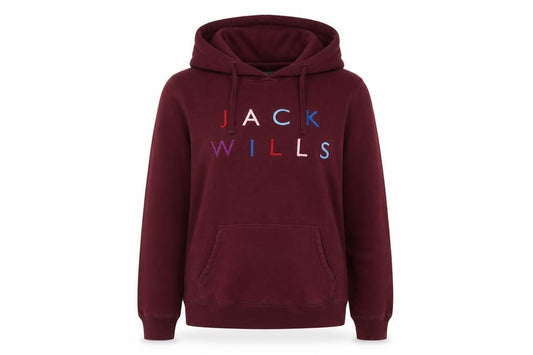 Front view of Jack Wills Women’s Red Embroidered Logo Pullover Hoodie UK 10