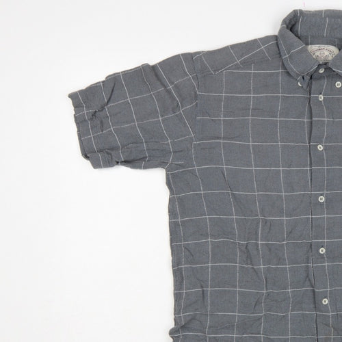 Armani Jeans Men Grey Check Extra-Slim S Short Sleeve Button-Up Shirt
