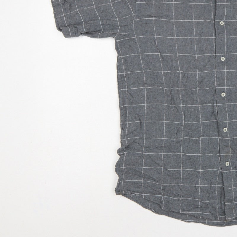 Armani Jeans Men Grey Check Extra-Slim S Short Sleeve Button-Up Shirt