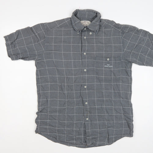 Armani Jeans Men Grey Check Extra-Slim S Short Sleeve Button-Up Shirt