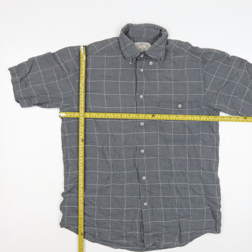 Armani Jeans Men Grey Check Extra-Slim S Short Sleeve Button-Up Shirt