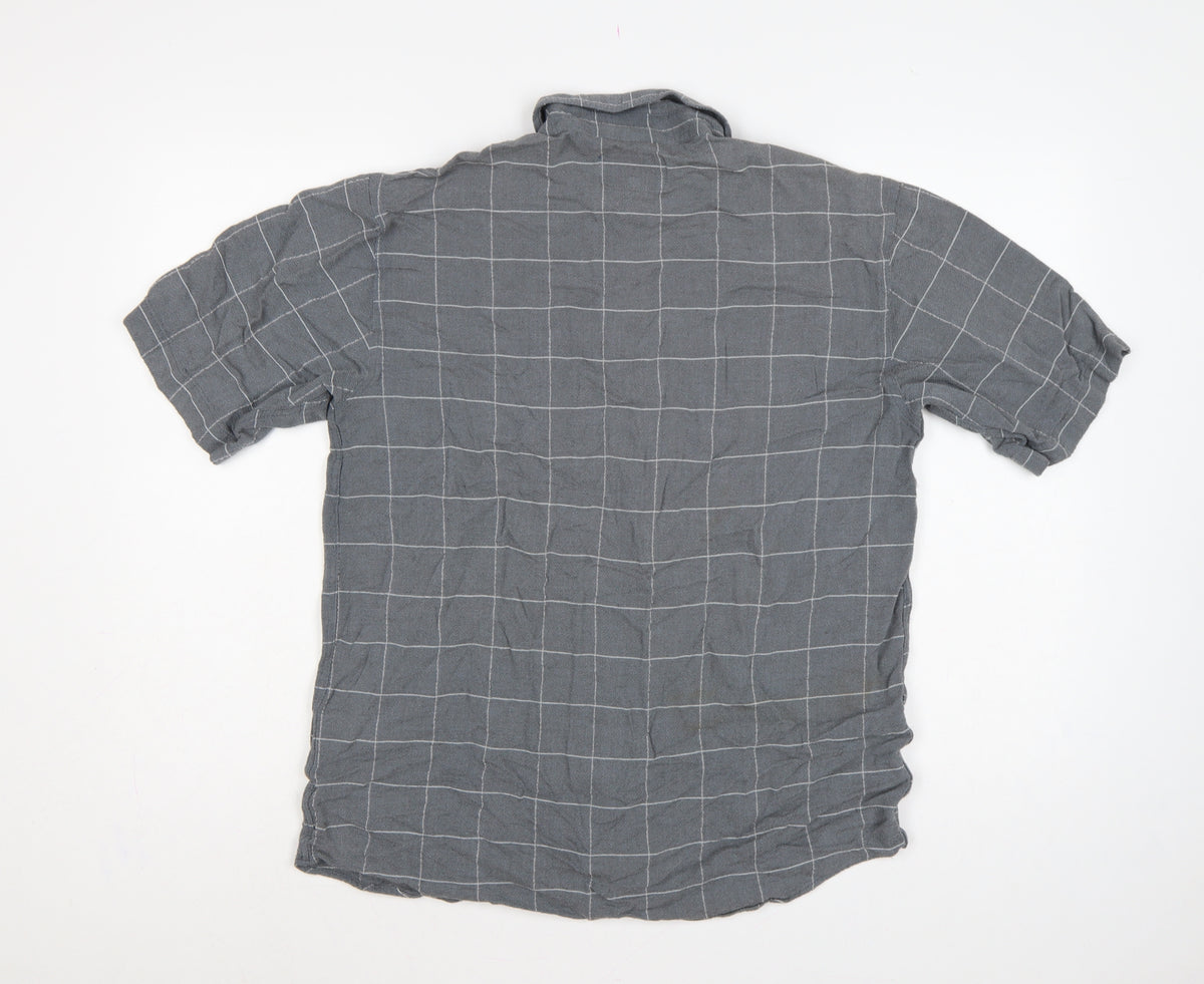 Armani Jeans Men Grey Check Extra-Slim S Short Sleeve Button-Up Shirt