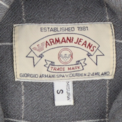 Armani Jeans Men Grey Check Extra-Slim S Short Sleeve Button-Up Shirt