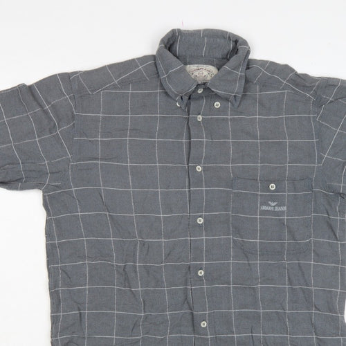 Armani Jeans Men Grey Check Extra-Slim S Short Sleeve Button-Up Shirt