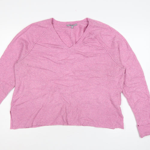 Oliver Bonas Women Pink Cashmere V-Neck Jumper UK 14 Long Sleeve