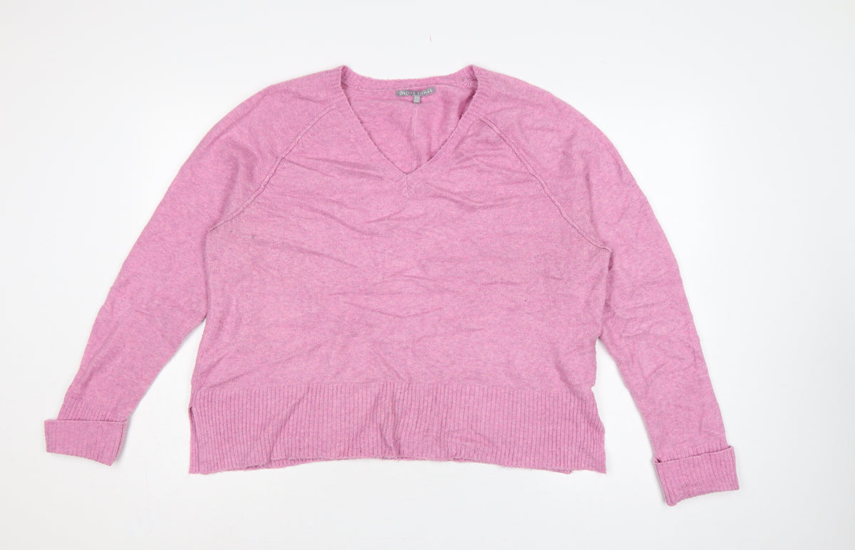 Oliver Bonas Women Pink Cashmere V-Neck Jumper UK 14 Long Sleeve