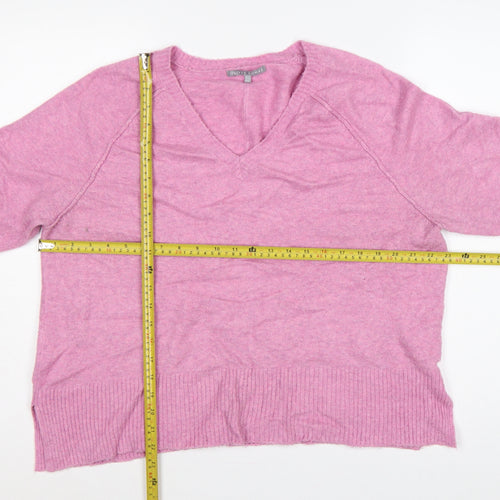 Oliver Bonas Women Pink Cashmere V-Neck Jumper UK 14 Long Sleeve