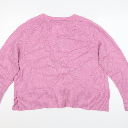 Oliver Bonas Women Pink Cashmere V-Neck Jumper UK 14 Long Sleeve