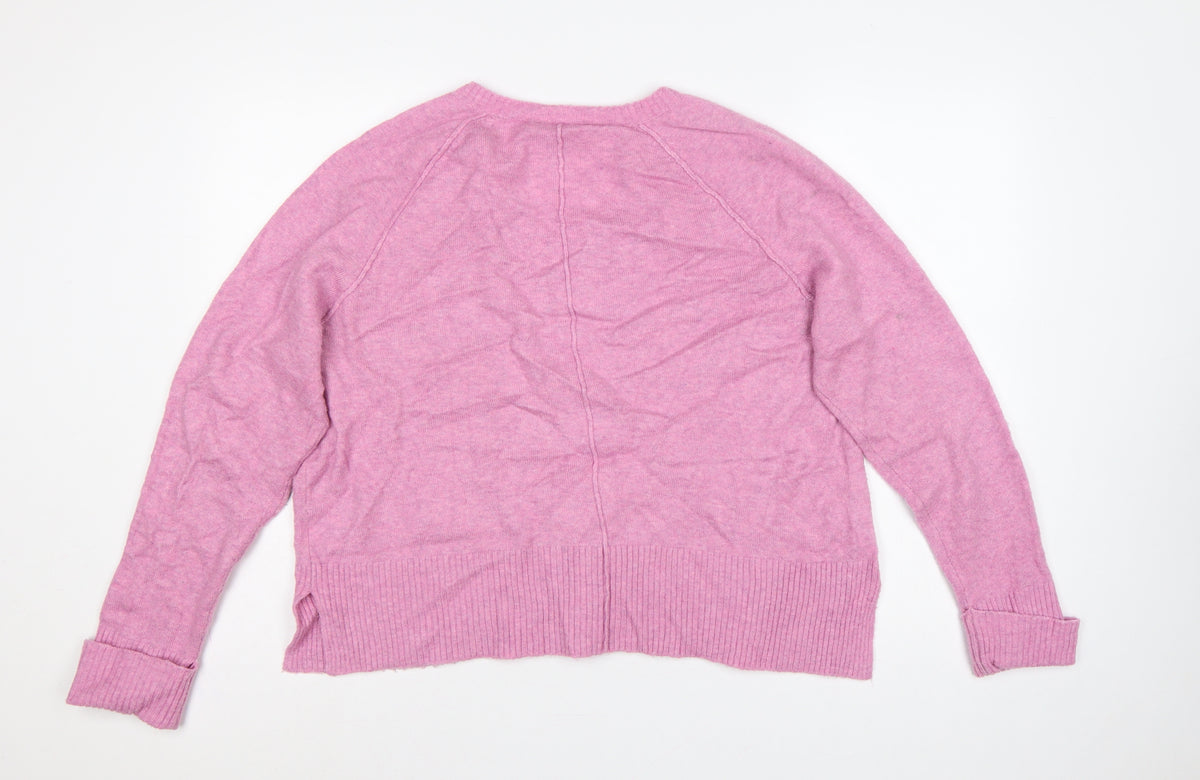 Oliver Bonas Women Pink Cashmere V-Neck Jumper UK 14 Long Sleeve