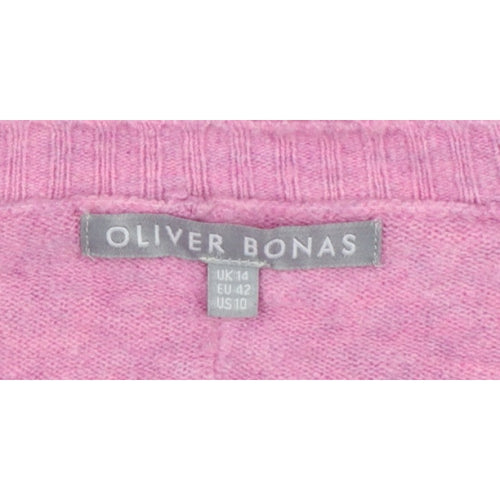 Oliver Bonas Women Pink Cashmere V-Neck Jumper UK 14 Long Sleeve